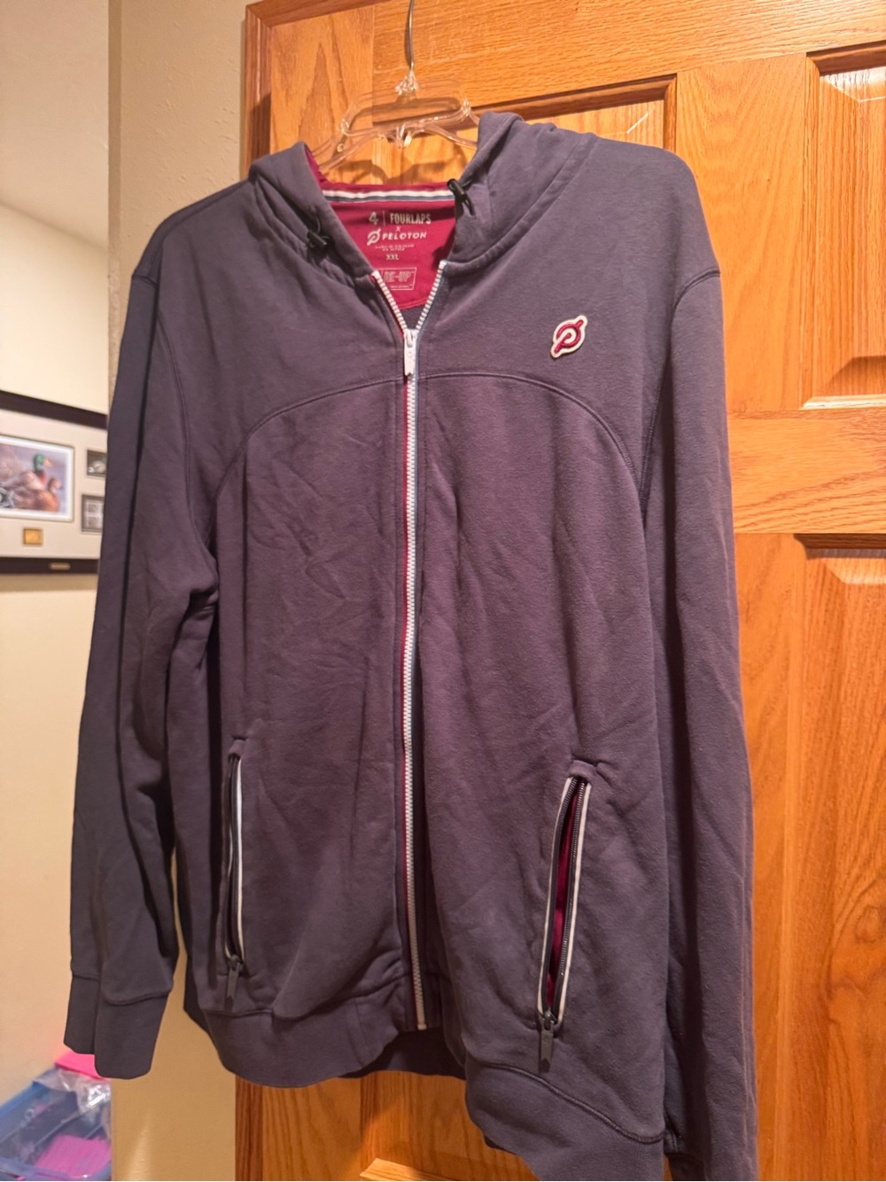 Peloton Unisex Gray Zip-Up Hoodie with Pink Accents
